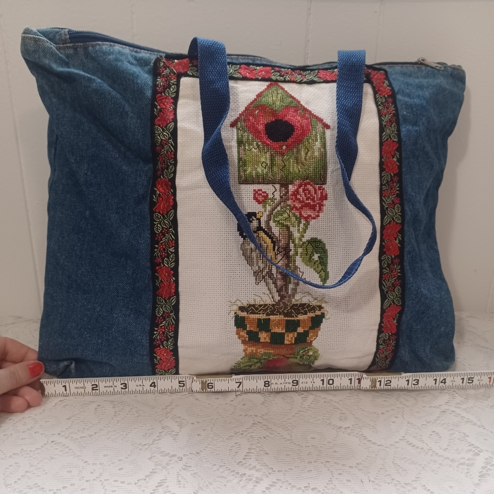 Needlepoint Denim Tote - Picture 8 of 11